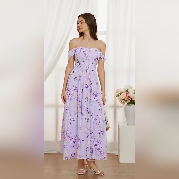 Grace Karin Purple Off-Shoulder Ruched Sundress #622 - Picture 7 of 10